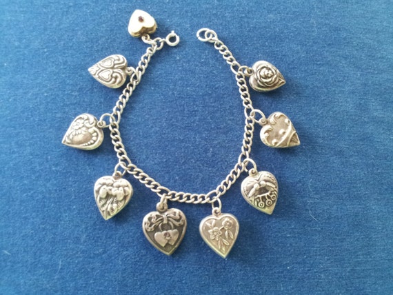 Vintage Sterling Puffy Heart Charm Bracelet by LazySusanVintage