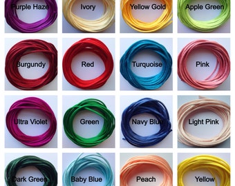 2mm Multiple Color Options Satin Rattail Nylon Cord Size 2mm Length 13yds per bundle