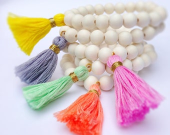 Tassel Bracelet with Wood Beads and Colored Tassel