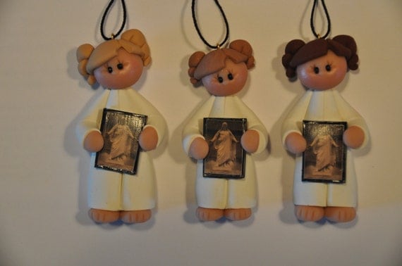 LDS baptism girl ornament with picture of Christ