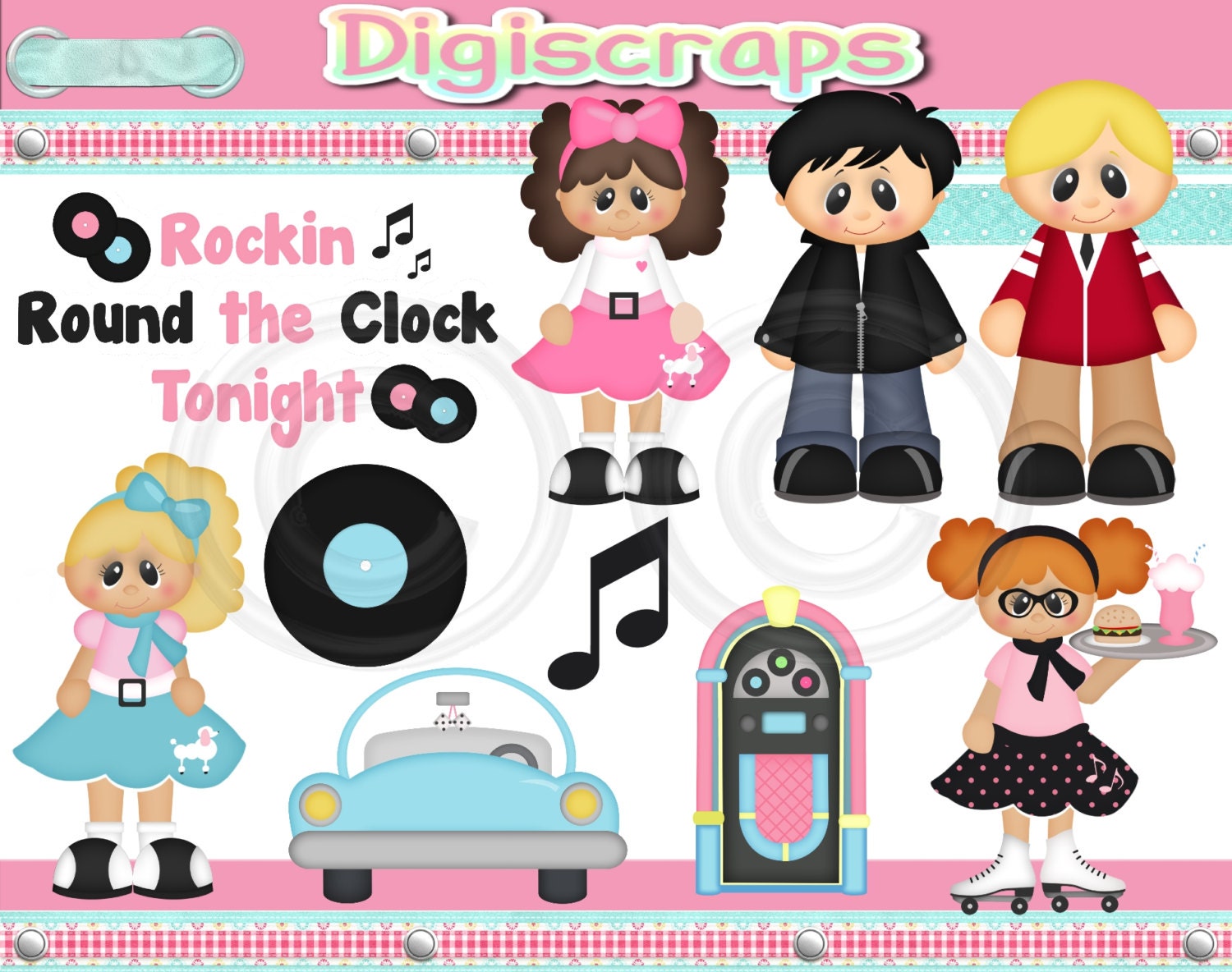 35% OFF Rock Around The Clock Rock N Roll Clip Art by Digiscrapsau