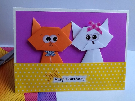 origami happy birthday cat cardjollycards on etsy