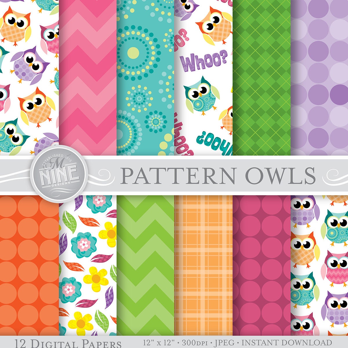 Download OWLS Digital Paper: PATTERN OWLS Printable Pattern Print Owls