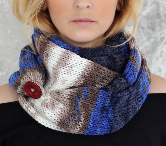 Ombre Knit Scarf with button infinity scarf circle by ...