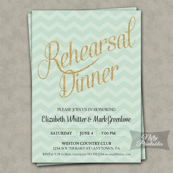 Items similar to Rehearsal Dinner Invitations Mint Green & Gold