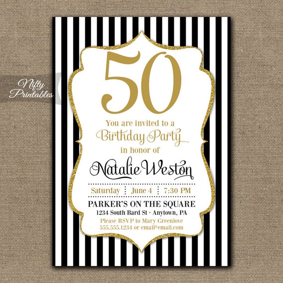 10 Personalised Black & Gold Birthday Party Invitations N193