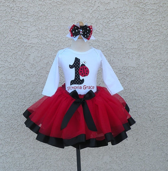 Ladybug Birthday Satin Ribbon Tutu-Personalized Birthday Tutu,Sizes 6m - 14/16