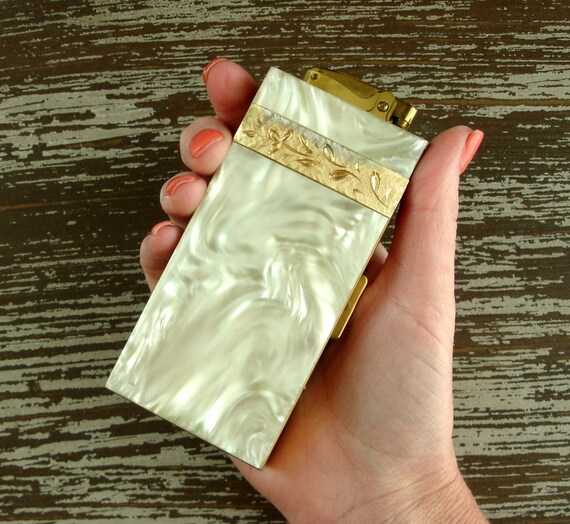 Mother of Pearl Cigarette Case and Lighter Marhill Cigarette