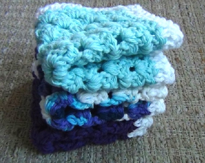 Crocheted Cotton Dishcloth - Set of 3 - Purple, Blue, Variegated