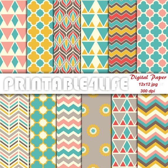 Printable Scrapbook paper Colorful digital paper pack