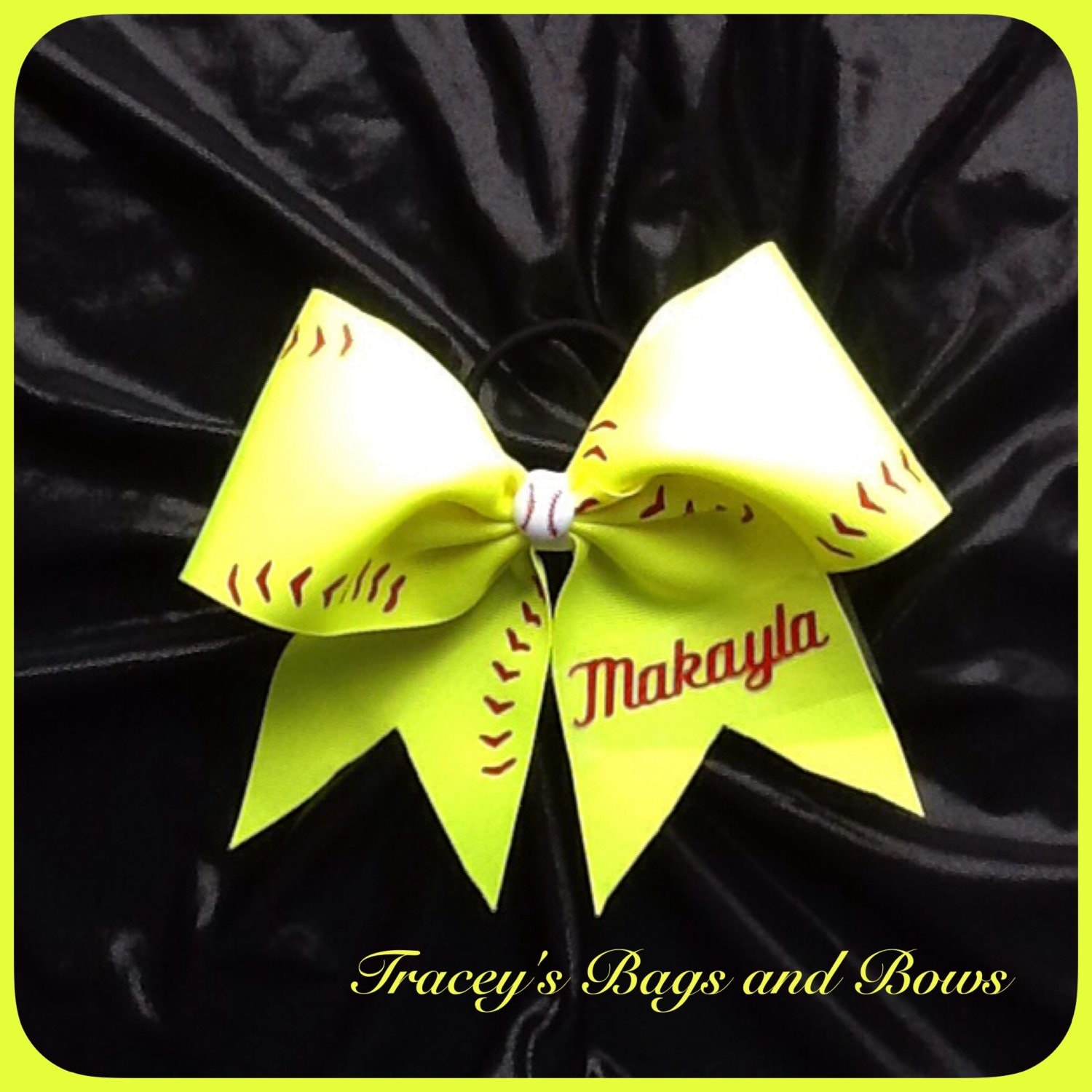 Items similar to 11 team softball bows with team name fluoresant yellow