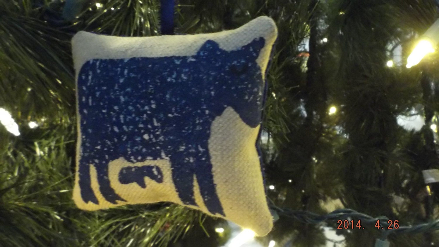 Primitive Blue Cow Stenciled Pillow Christmas Tree Ornament FREE SHIPPING!