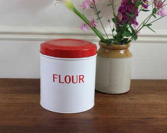 SALE Large Vintage Tala hinged Flour Tin - Red and White