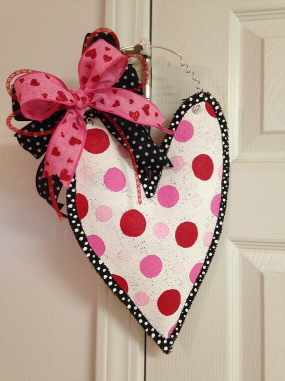 Items similar to Small Stuffed Burlap Heart Door Hanger on Etsy