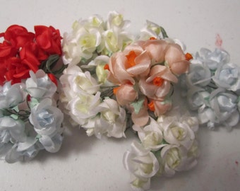 DESTASH /// Small rose buds, many colors, 12 bunches of 12 stems, wedding, scrapbooking, cardmaking, cake decorating, millinery, dolls