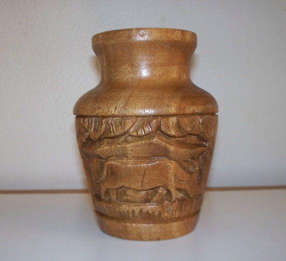 Items similar to Monkey Pod Wood Carved Vase Hawaii Vintage on Etsy