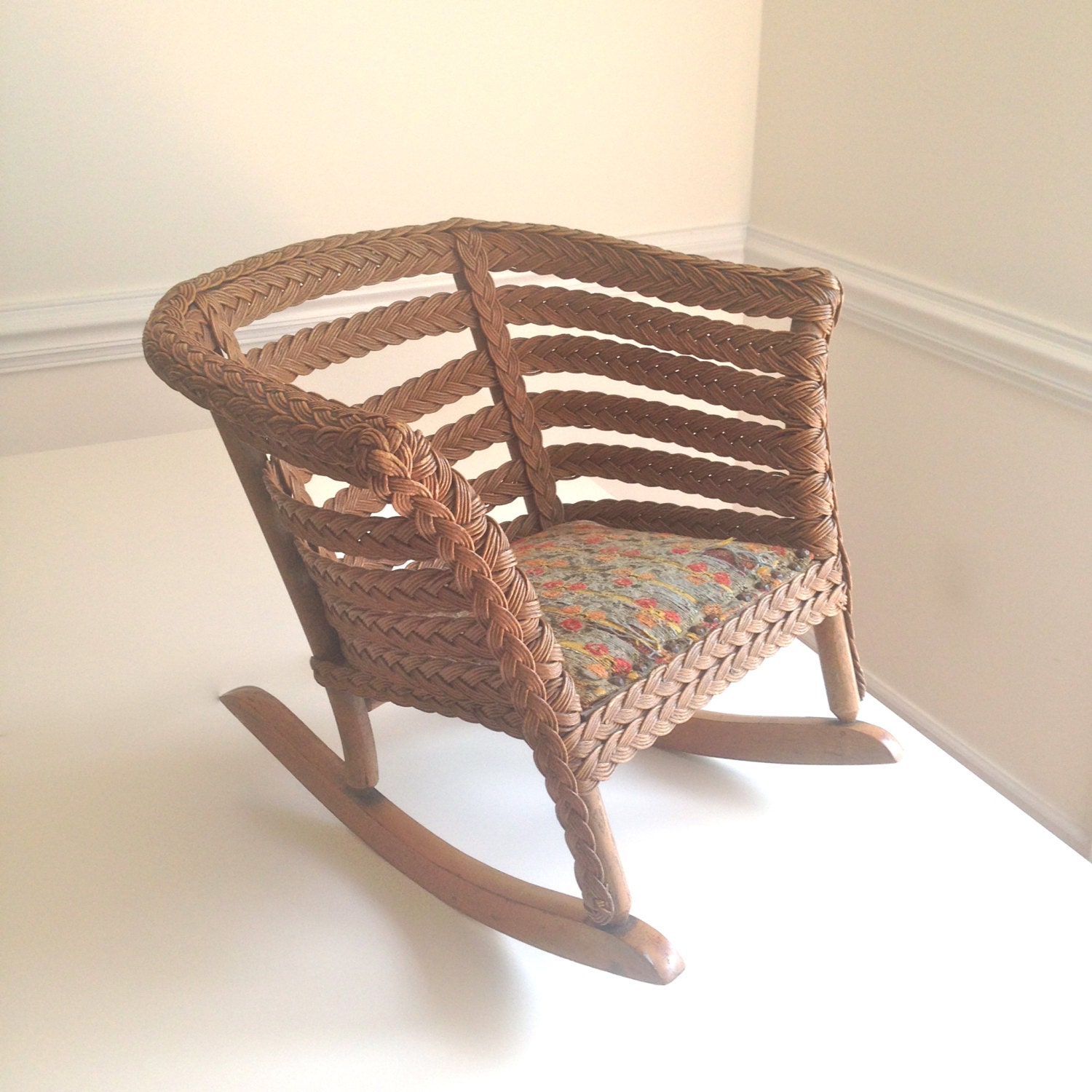 Vintage Child’s Wicker Rockering Chair Upholstery seat Lloyd Loom
