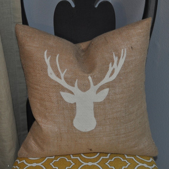 burlap pillow with reindeer deer antler by naptimediyer burlap pillow with reindeer deer antler by naptimediyer
