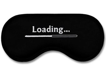 Great and funny sleeping sleep mask / eyemask LOADING - black satin with white embroidery. INGENIOUS GIFT for men! :)