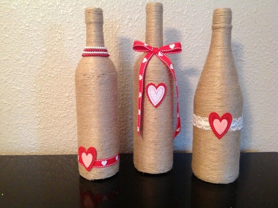 Items similar to Valentine's twine wine bottles on Etsy