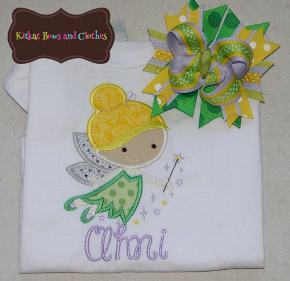 Tinkerbell Inspired Applique Shirt and Matching Hairbow Tink