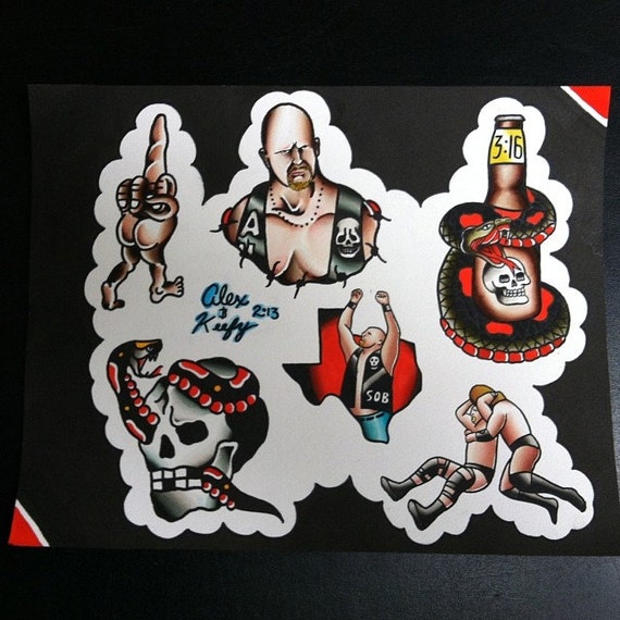 Alex Boyko 11x 14 WWF Traditional Tattoo Stone Cold Steve