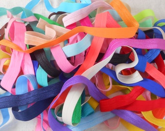 Grab Bag Fold Over Elastic - 10 Yards- FOE - 5/8 Fold Over Elastic- Solid Color -Headband elastic, satin elastic, wholesale elastic