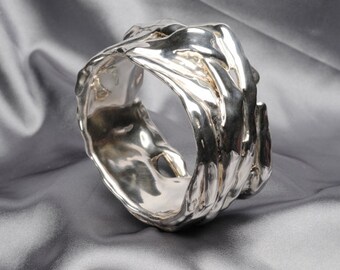 925 Sterling Silver Electroform Bracelet - wide silver bangle