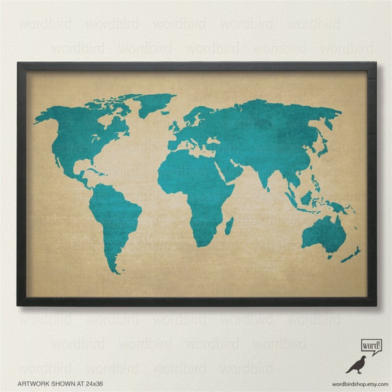 Affiche carte monde rustique Vintage carte du monde imprimé