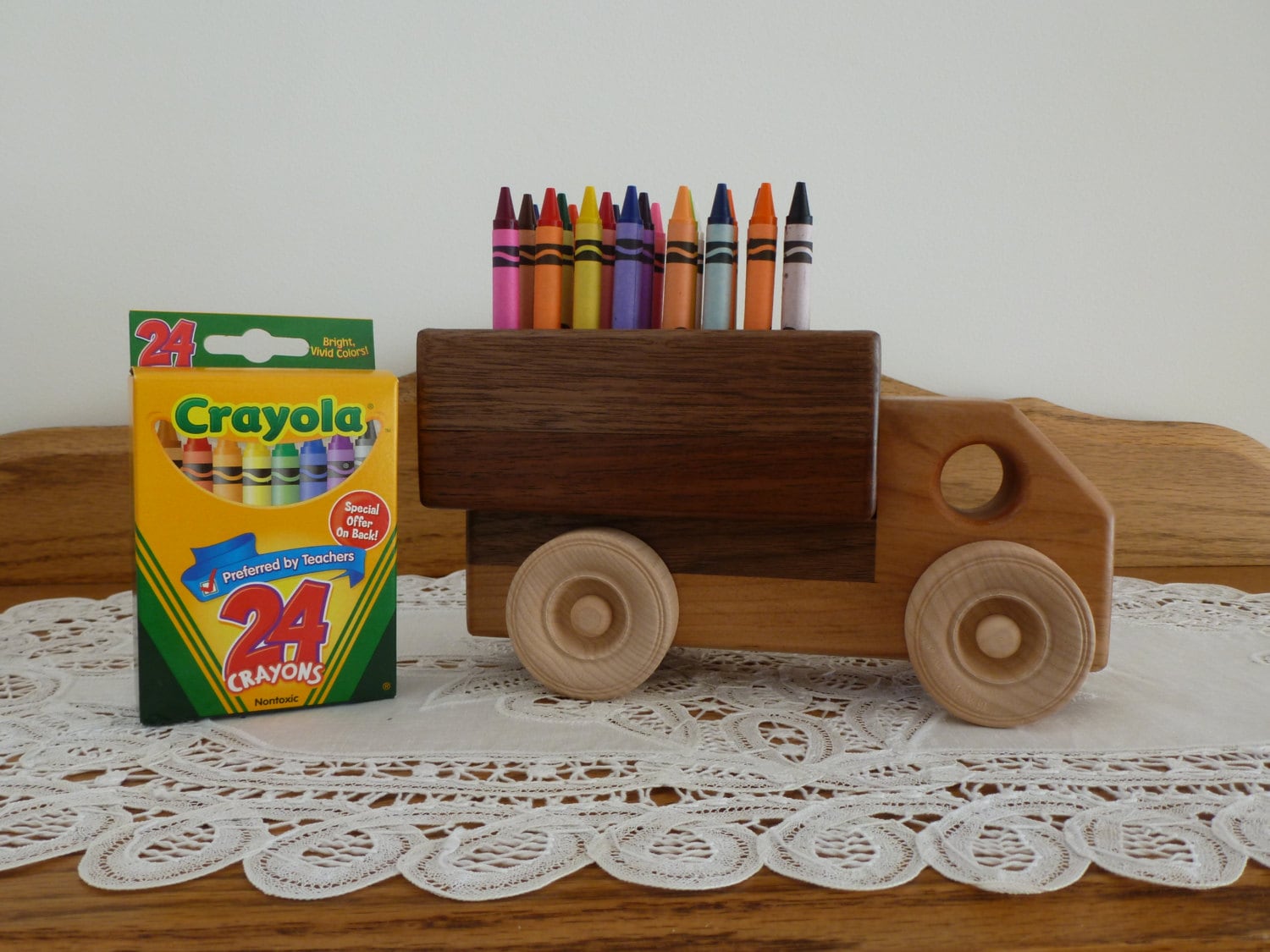 Dump Truck Crayon Holder/Wooden Truck/Wood Toy/Crayon