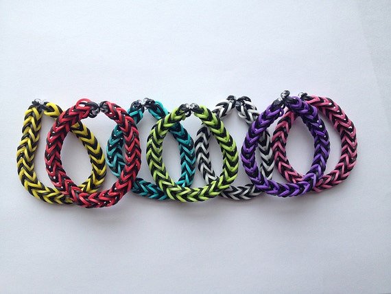 Items similar to Fishtail Loom Bracelet - Rainbow Colors w/ Black Base ...