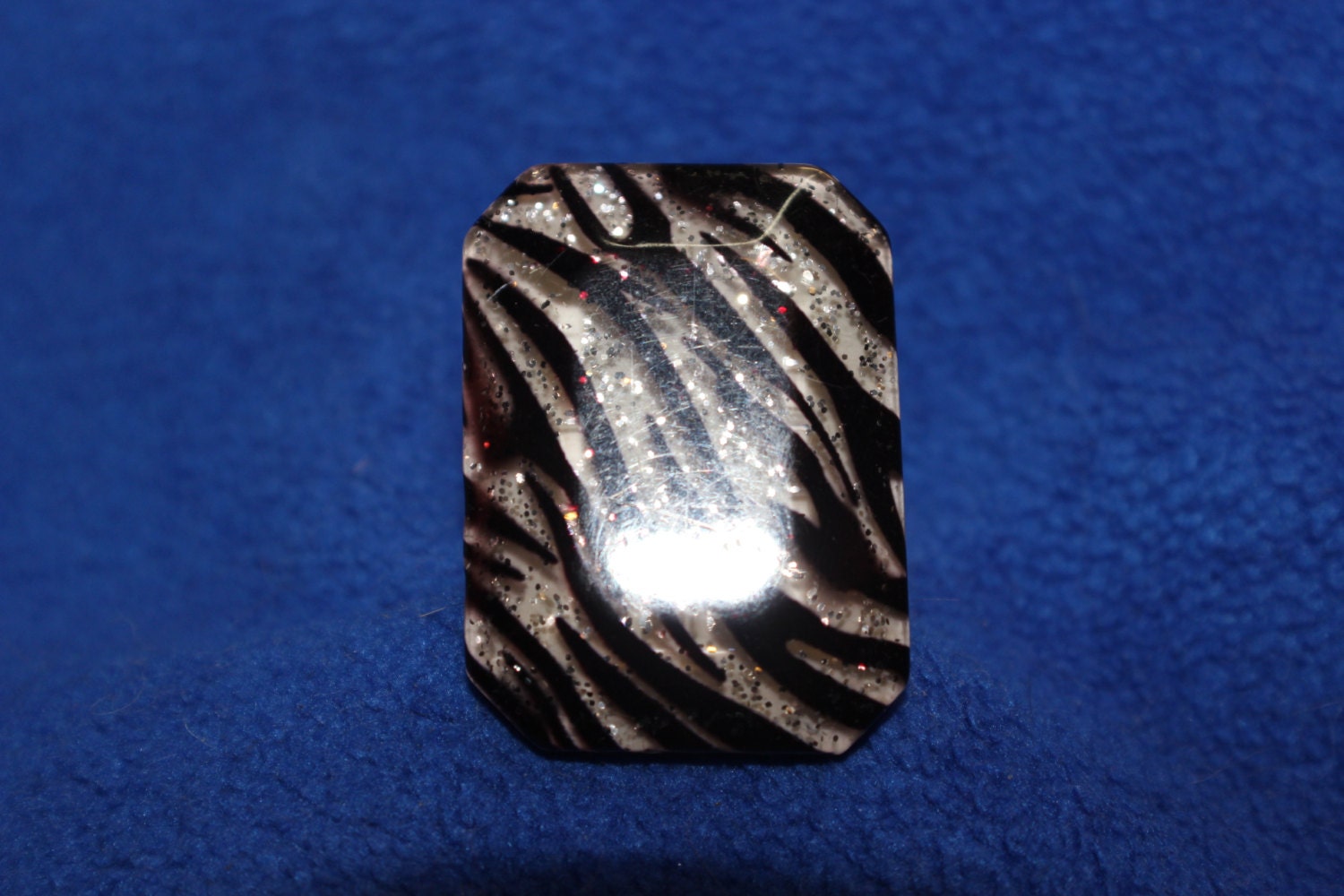 Zebra Print Ring Big Silver Glitter Large by MercedessTreasures