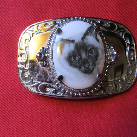 Cat Lover's Belt Buckle Siamese Cat Belt Buckle Silver