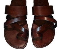 genuine leather sandals brown bibli cal roman greek jesus shoes flip ...