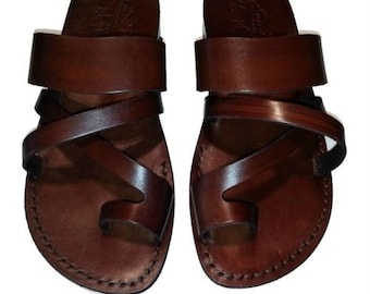 genuine leather sandals brown bibli cal roman greek jesus shoes flip ...