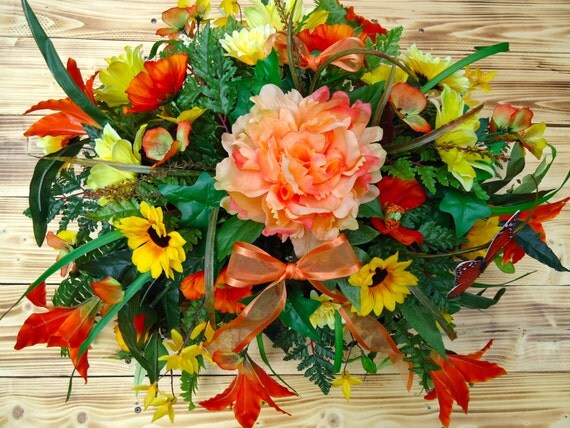 Headstone+Floral+Arrangements Headstone Floral Saddle Arrangement "Summer Remembrance" - Cemetery ...