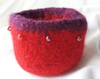 Red Felted Beaded Bowl