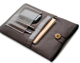 Canvas Notebooktasche13 "+ brown leather compartment