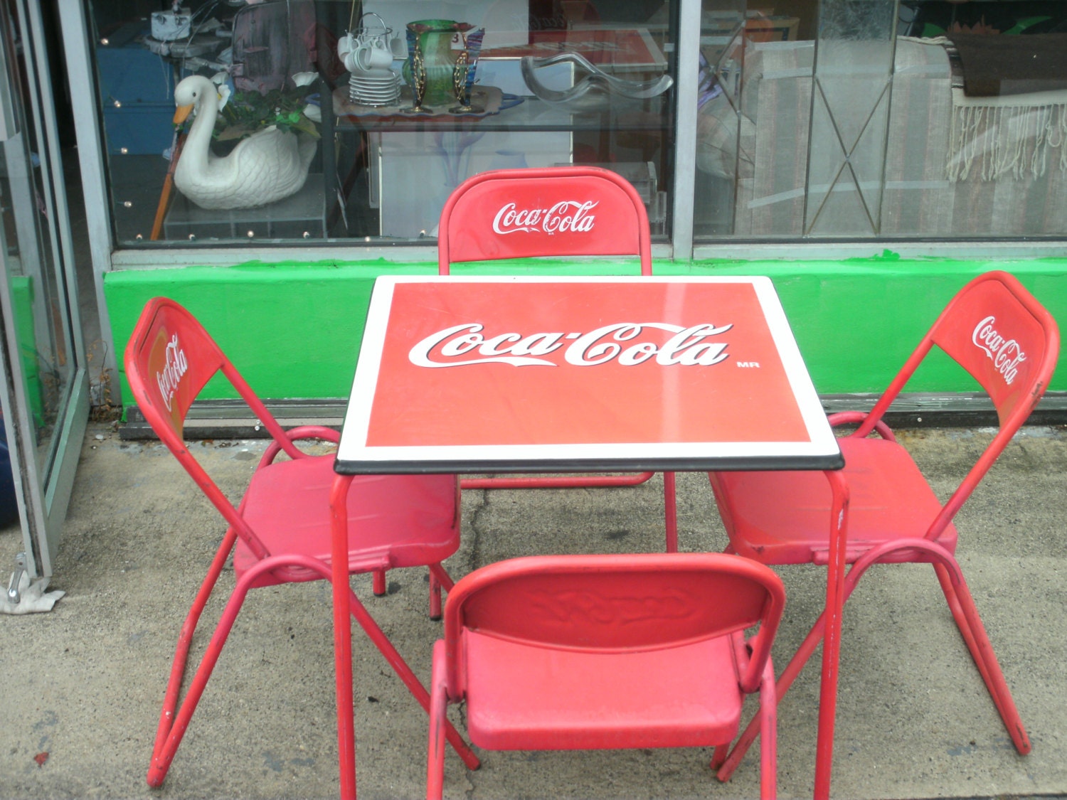 Antique 1950s Coca-Cola porcelain top table & four metal