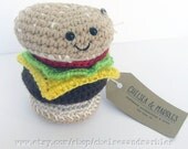 Handmade Crochet Amigurumi Play Food Cheeseburger with Toppings Gift Set