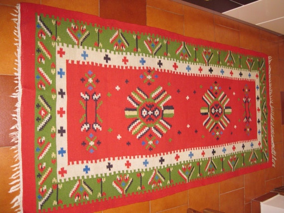 Antique Eastern European flat weave rug / carpet Romanian