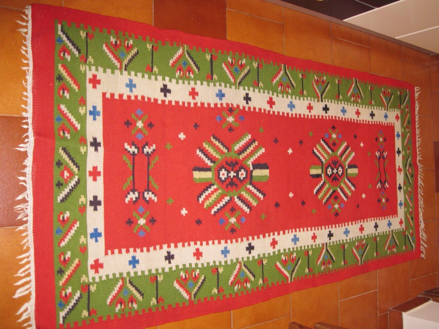 Antique Eastern European flat weave rug / carpet Romanian