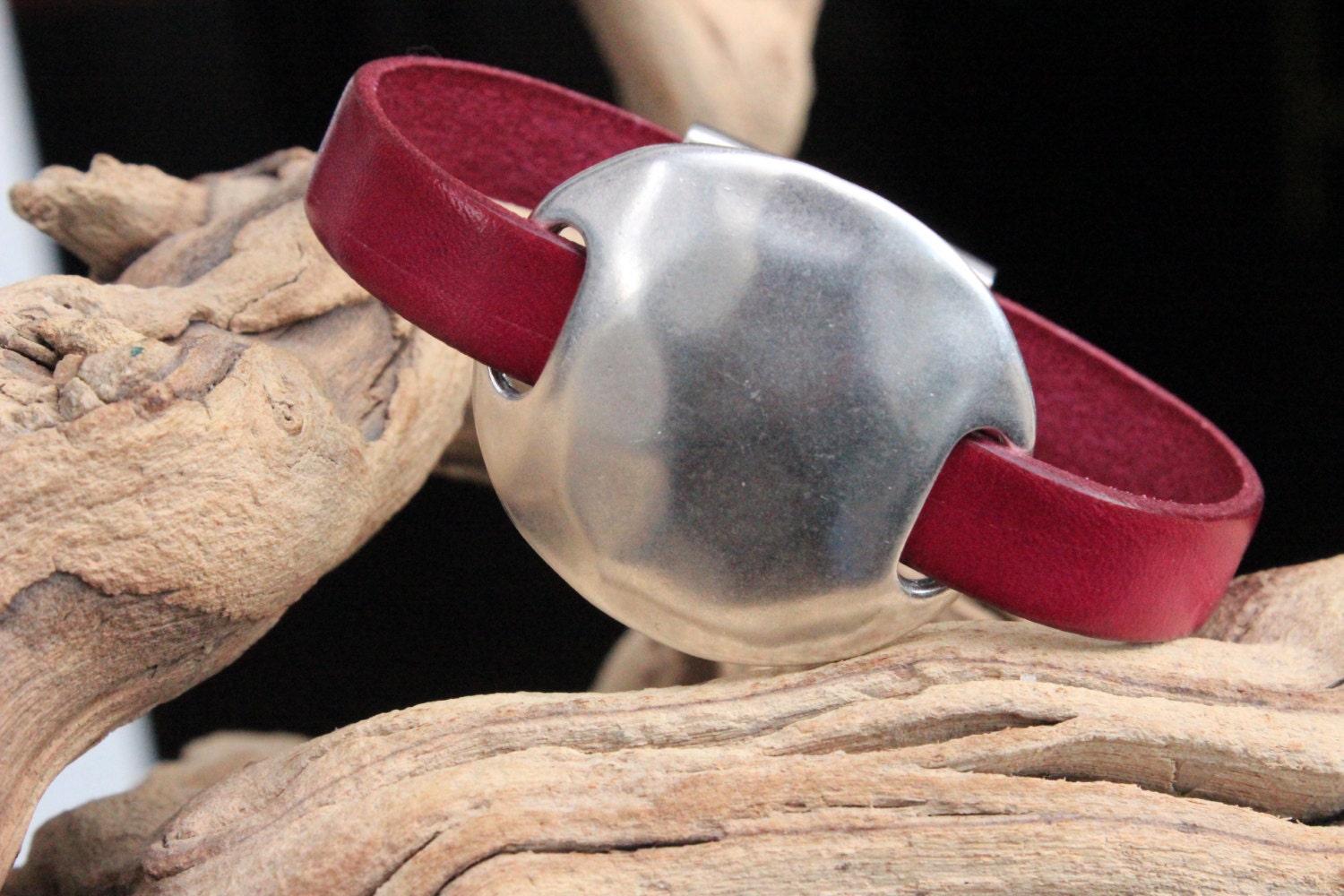 Leather Metal Bracelet Metalwork Jewelry Silver Fuchsia