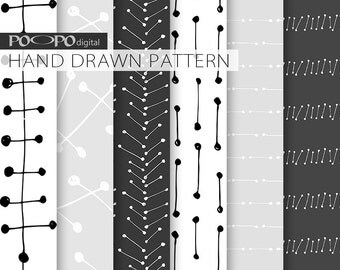 Hand drawn geometrical digital paper, geometric pattern, black, white, grey, gray, doodles, lines, dots, scribble, primitive graphics, male