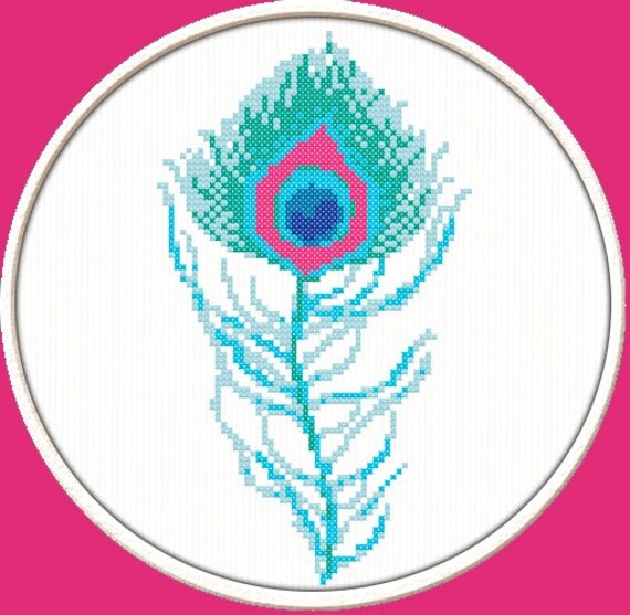 Items Similar To Blue Peacock S Feather Pdf Downloadable Printable Cross Stitch Pattern On Etsy