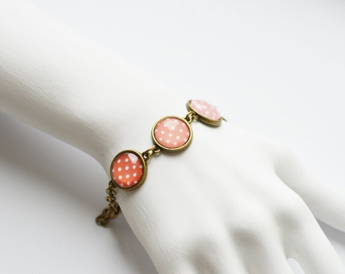 POLKA DOT Bracelet made from metal brass with yellow-pink peas under glass