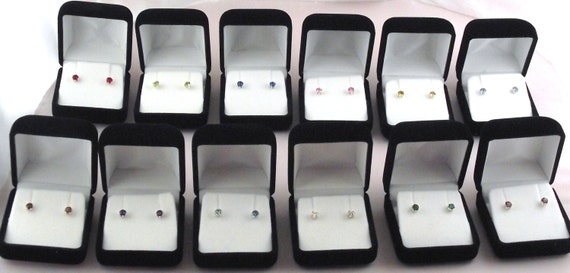 Birthstone Sterling Silver Stud Earrings