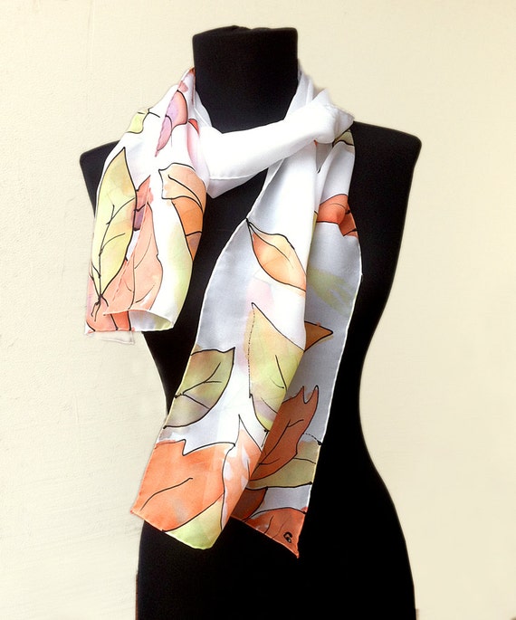 Autumn leaves silk scarf. Hand painted scarf with by AHouseAtelier