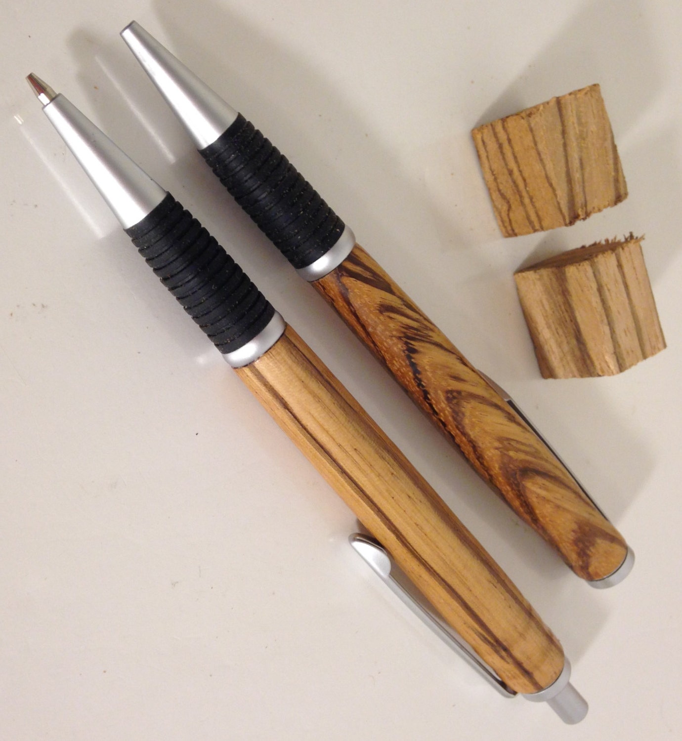 Handmade Zebra Wood Long Wood Pen and Pencil Set by Artist
