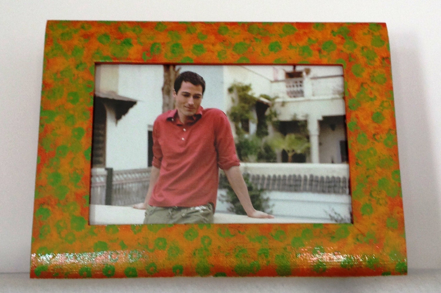 Orange and green 4x6 photo frame green polka dot frame